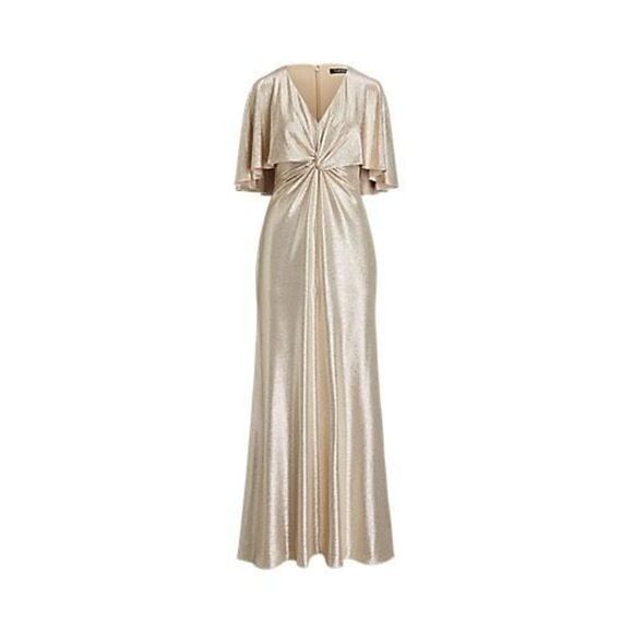 Lauren Ralph Lauren Dresses & Skirts - Lauren Ralph Lauren Twist-Front Foil Print Cape-Overlay Gown Gold/Tan 18